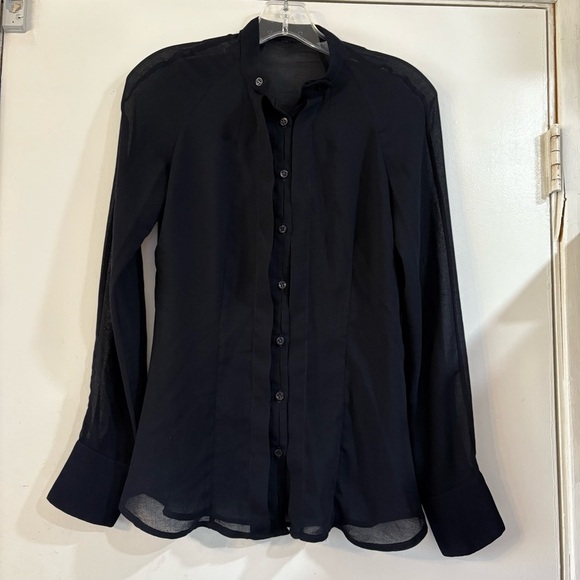 Trussardi Jeans Black Sheer Blouse Long Sleeve Button Down Witchy Goth Edgy - Picture 1 of 9